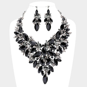 Marquise Stone Cluster Leaf Evening Necklace