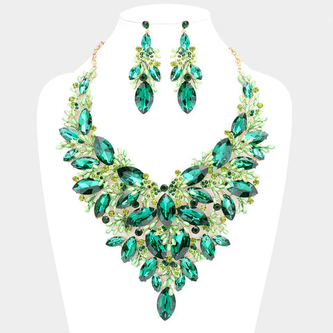 Marquise Stone Cluster Leaf Evening Necklace