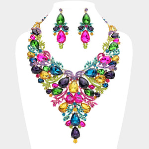 Teardrop Stone Cluster Embellished Evening Statement Necklace