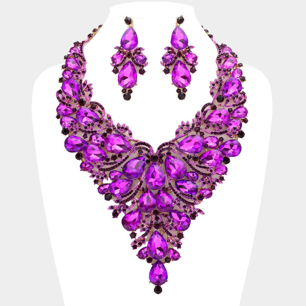 Teardrop Stone Cluster Embellished Evening Statement Necklace