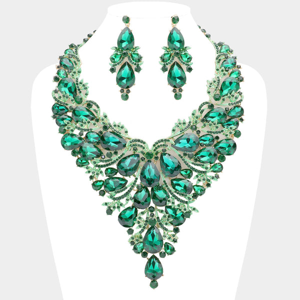 Teardrop Stone Cluster Embellished Evening Statement Necklace