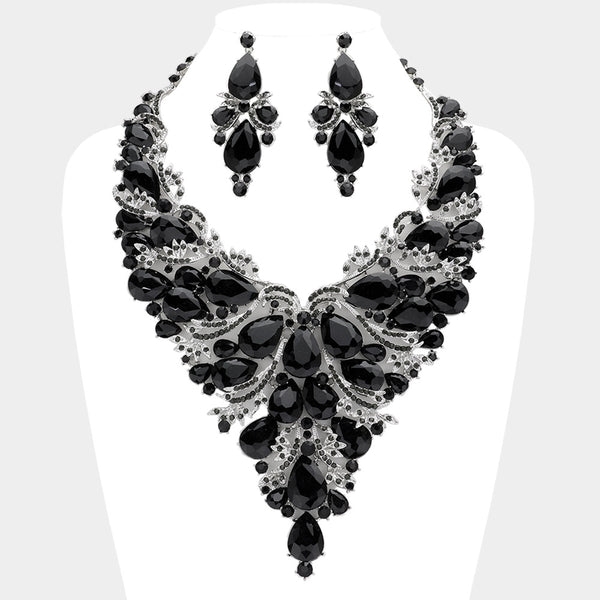 Teardrop Stone Cluster Embellished Evening Statement Necklace