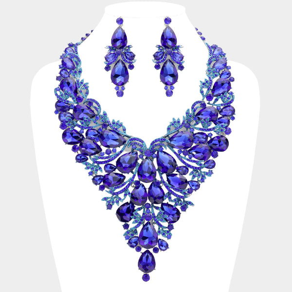 Teardrop Stone Cluster Embellished Evening Statement Necklace