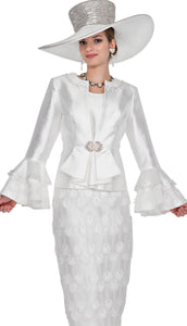 Elite Champagne 6064 - White 3pc patterned peplum skirt suit