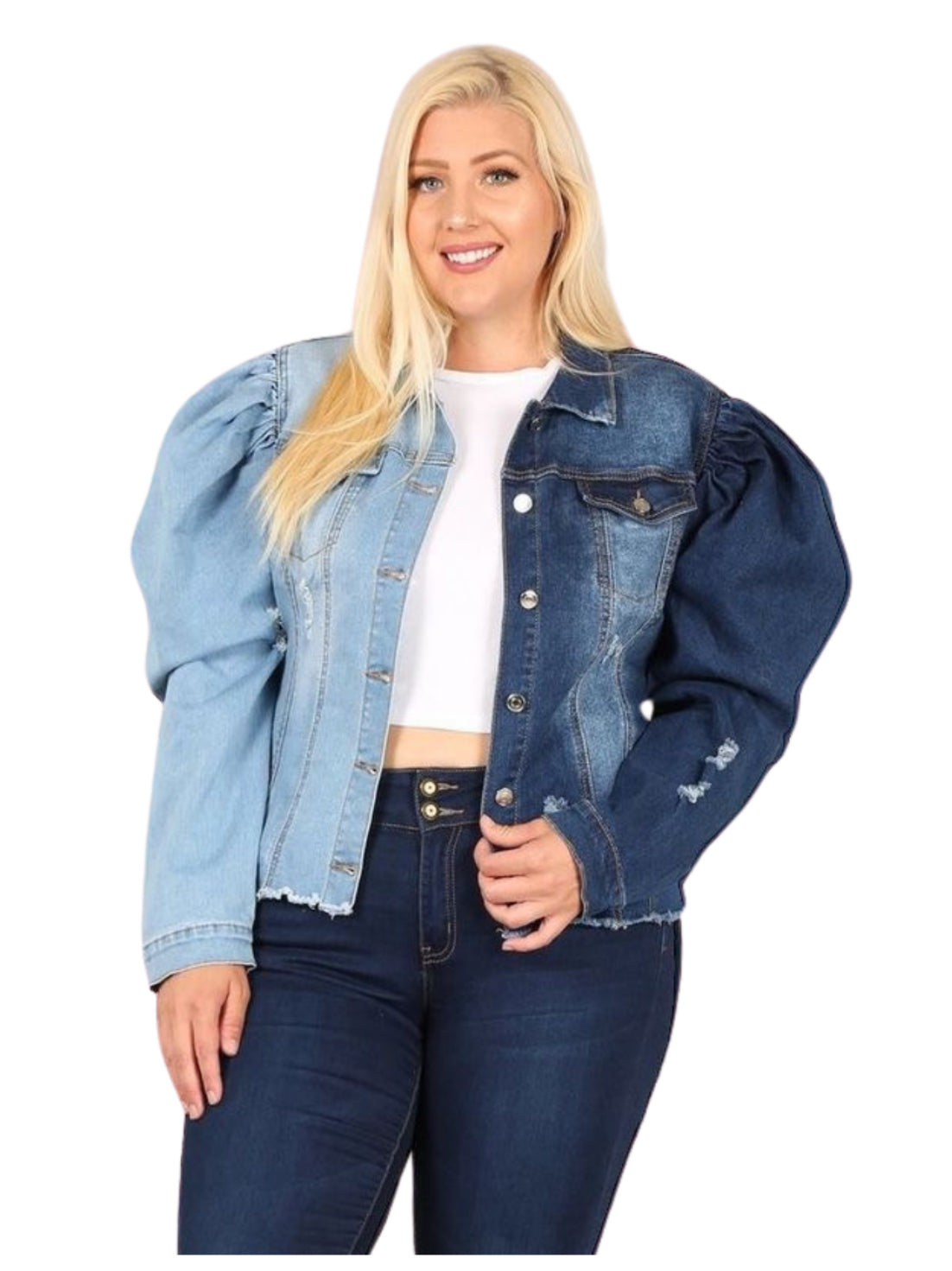 Classic Blue Jeans CB7601 Color Block Denim Jacket