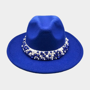 Pearl Embellished Band Pointed Fedora Hat