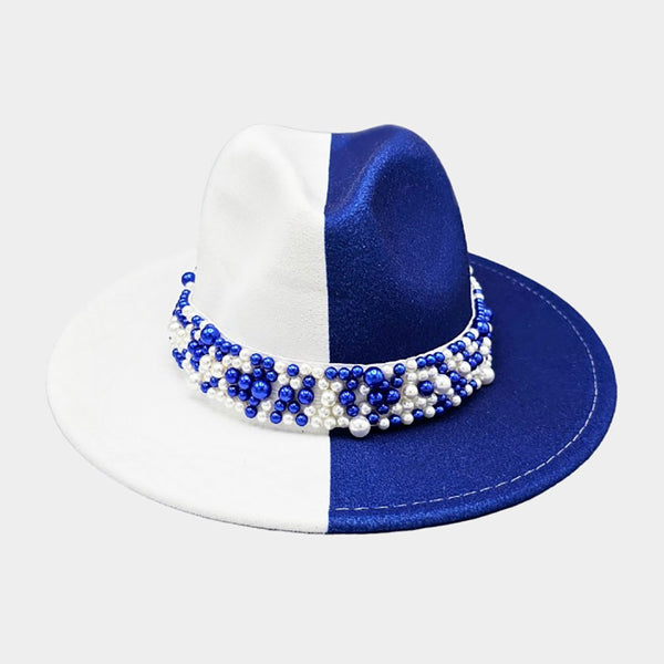 Pearl Embellished Band Pointed Fedora Hat