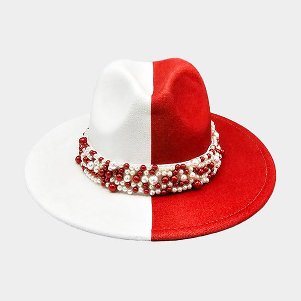 Pearl Embellished Band Pointed Fedora Hat