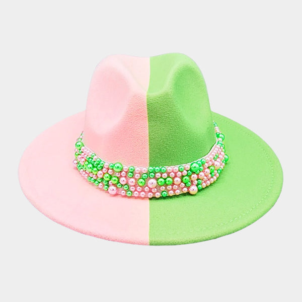 Pearl Embellished Band Pointed Fedora Hat