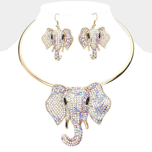 Rhinestone Pave Elephant Choker Necklace