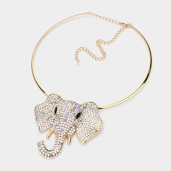 Rhinestone Pave Elephant Choker Necklace