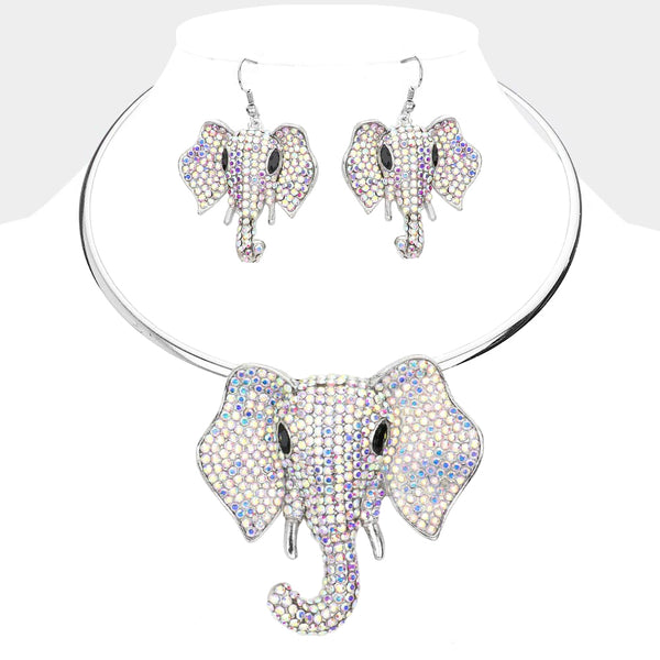 Rhinestone Pave Elephant Choker Necklace