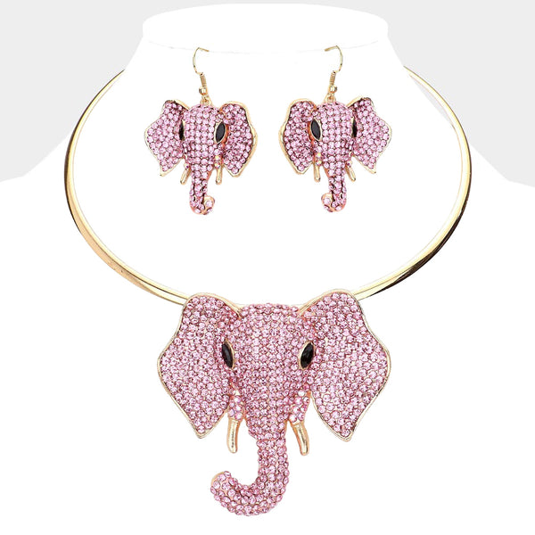 Rhinestone Pave Elephant Choker Necklace