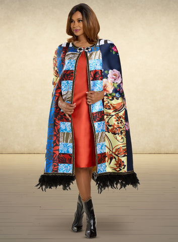 Donna Vinci 12118 2pc Silk Print Cape Dress