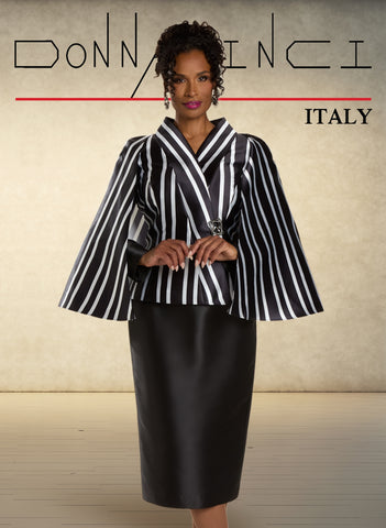 Donna Vinci 12133 2pc Stripe Silk Skirt Suit