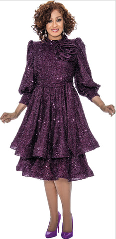 Dorinda Clark Cole 309191 Sequin Rosette Dress with Sash Belt