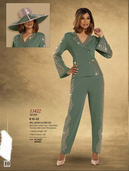 Donna Vinci 13422 2pc Rhinestone Knit Pant Suit