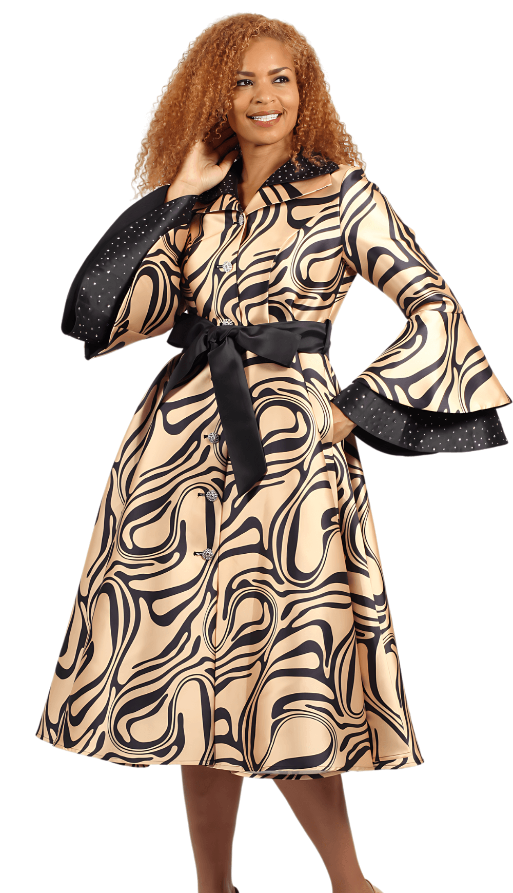 Diana couture 8973 - Black/Gold swirl print dress