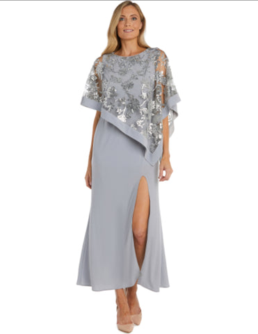 Long Sheath Dress with Sequin Poncho