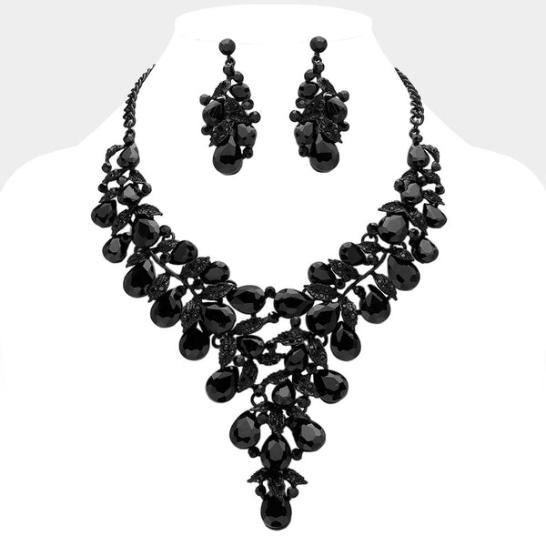 Teardrop Glass Stone Cluster Embellished Evening Bib Necklace