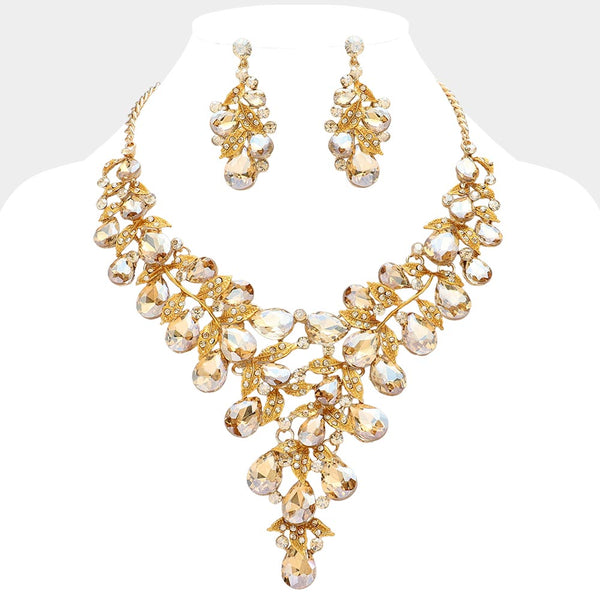 Teardrop Glass Stone Cluster Embellished Evening Bib Necklace