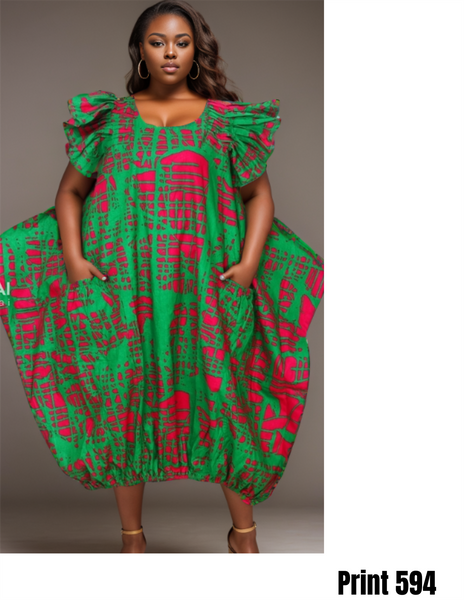 KaraChic 7745 Authentic African Print Elastic Hem Dress