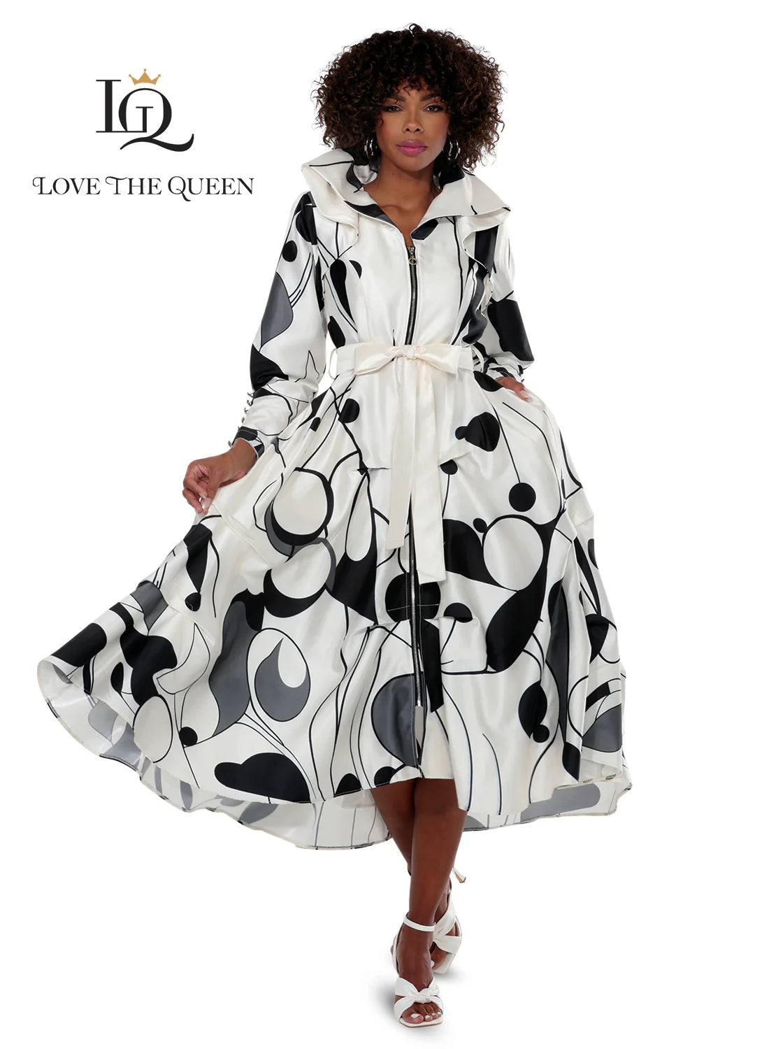 Love The Queen 17589 Zip front Dress with Sash Belt