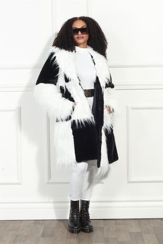 Luxe Moda LM351 Faux Fur Checkerboard Coat