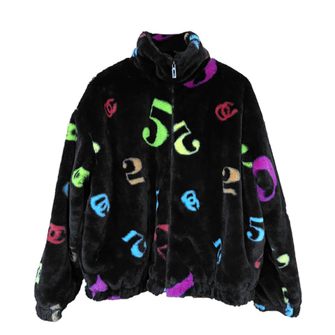 Fur Colorful Number Patterned Jacket