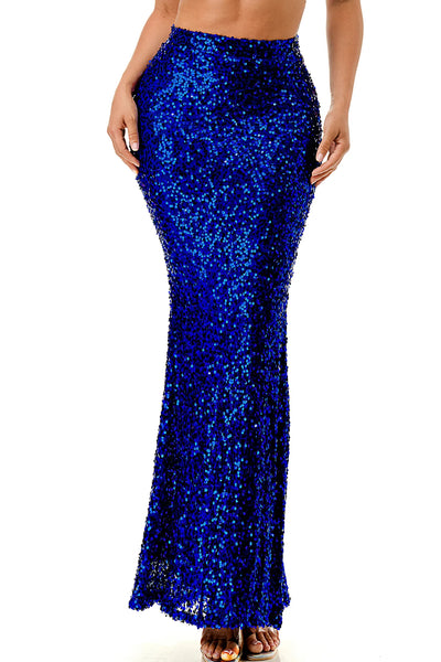 Elastic Waist Sequin Mermaid Maxi Skirt