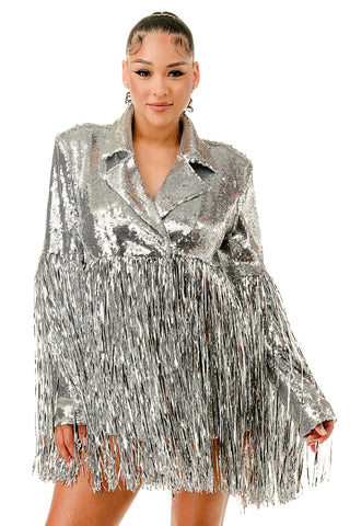 Fringe Hem Sequin Blazer