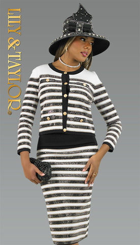 Lily & Taylor 839  - Fine Rhinestone knit skirt suit