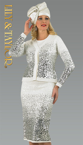 Lily & Taylor 846 - 3pc Ombre Sequin Fine Knit Skirt suit