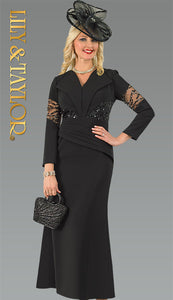 Lily & Taylor 4979 - Sequin sleeve satin dress