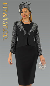 Lily & Taylor 830 - 3pc Rhinestone Fine Knit Skirt suit