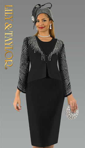 Lily & Taylor 830 - 3pc Rhinestone Fine Knit Skirt suit