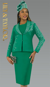 Lily & Taylor 622 - 3pc Rhinestone Fine Knit Skirt suit