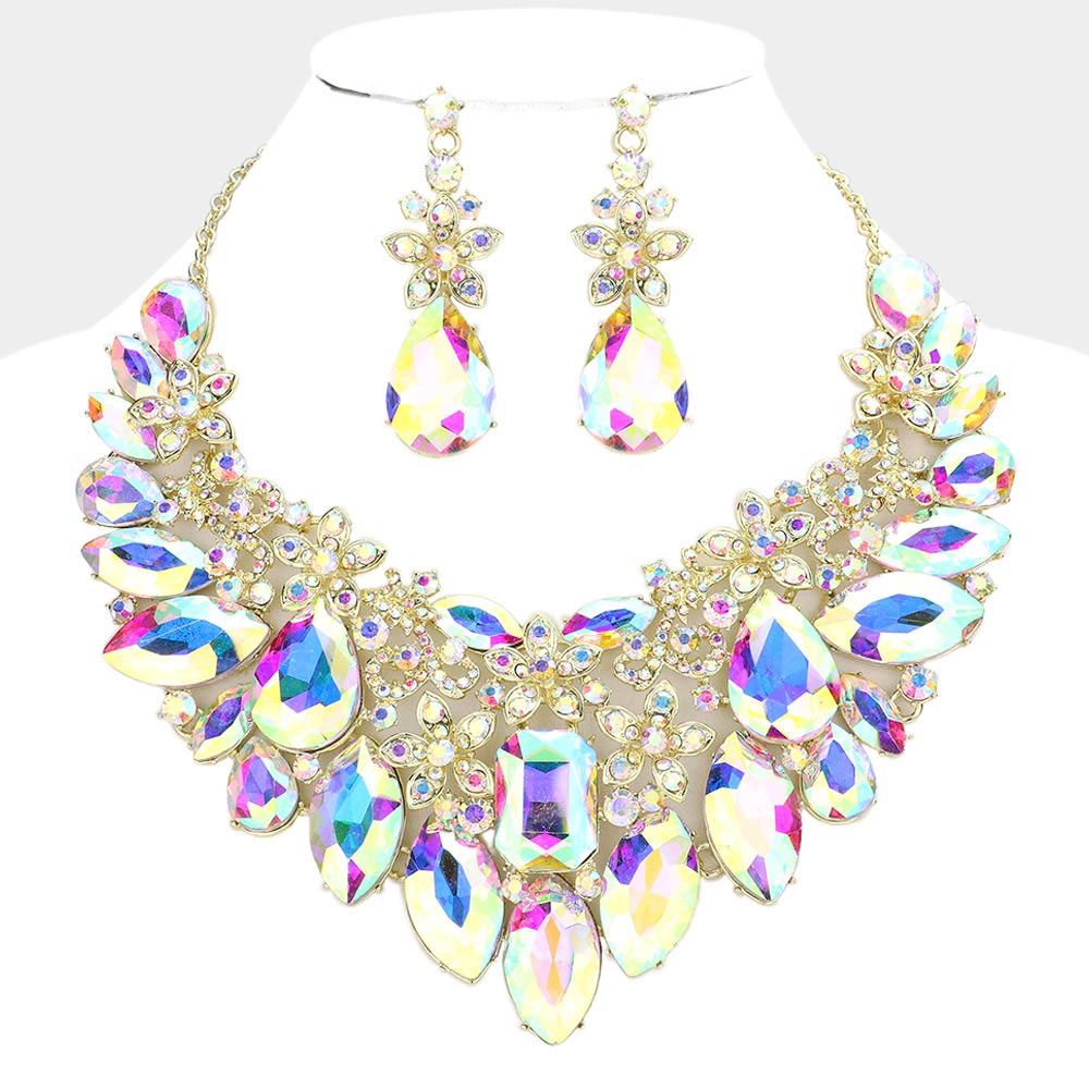 Multi Stone Cluster Evening Necklace