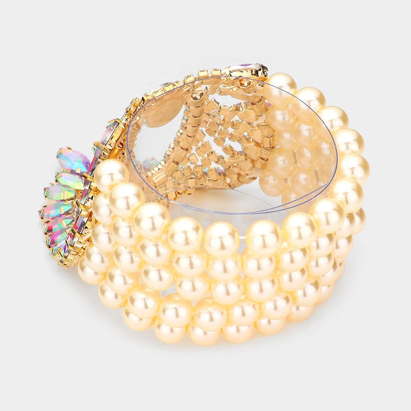 Marquise Stone Embellished Pearl Bracelet