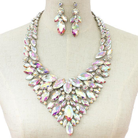 Crystal leaf shaped necklace set