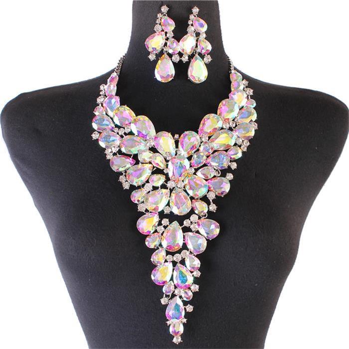 Crystal tear flower necklace set