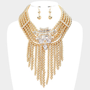 Stone Embellished Ball Fringe Necklace