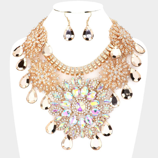 Flower Stone Accented Statement Necklace