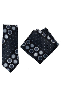 Geometric Circle Microfiber Poly Woven Tie & Hanky Set