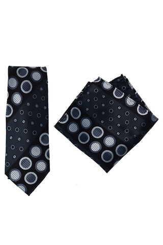 Geometric Circle Microfiber Poly Woven Tie & Hanky Set