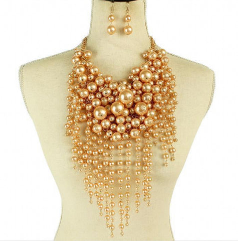 Pearl drop chunky necklace set