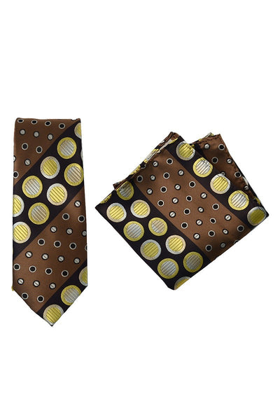 Geometric Circle Microfiber Poly Woven Tie & Hanky Set