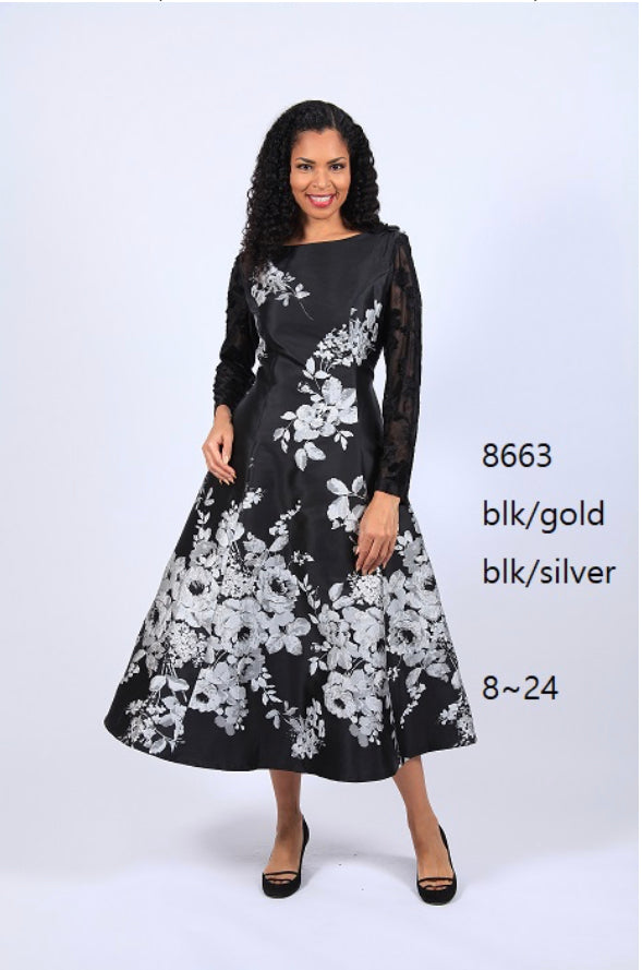 Diana - Long floral full pleated dress