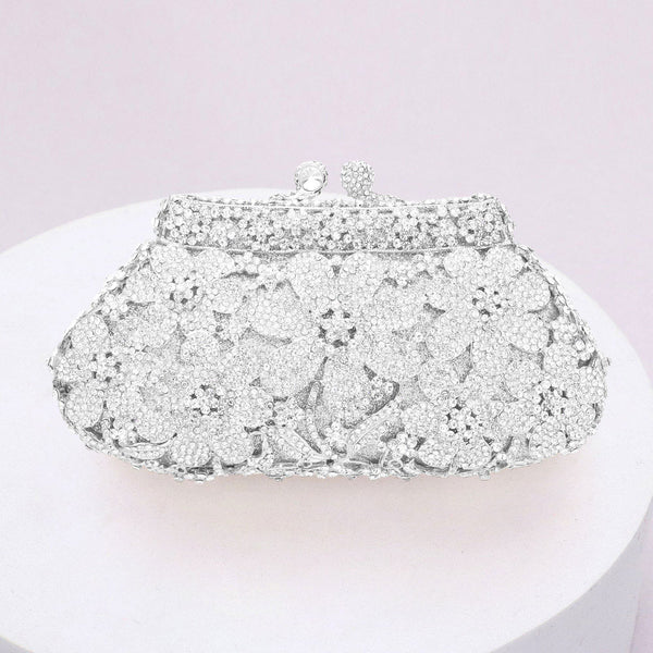 Stone Embellished Flower Evening Tote / Clutch Bag