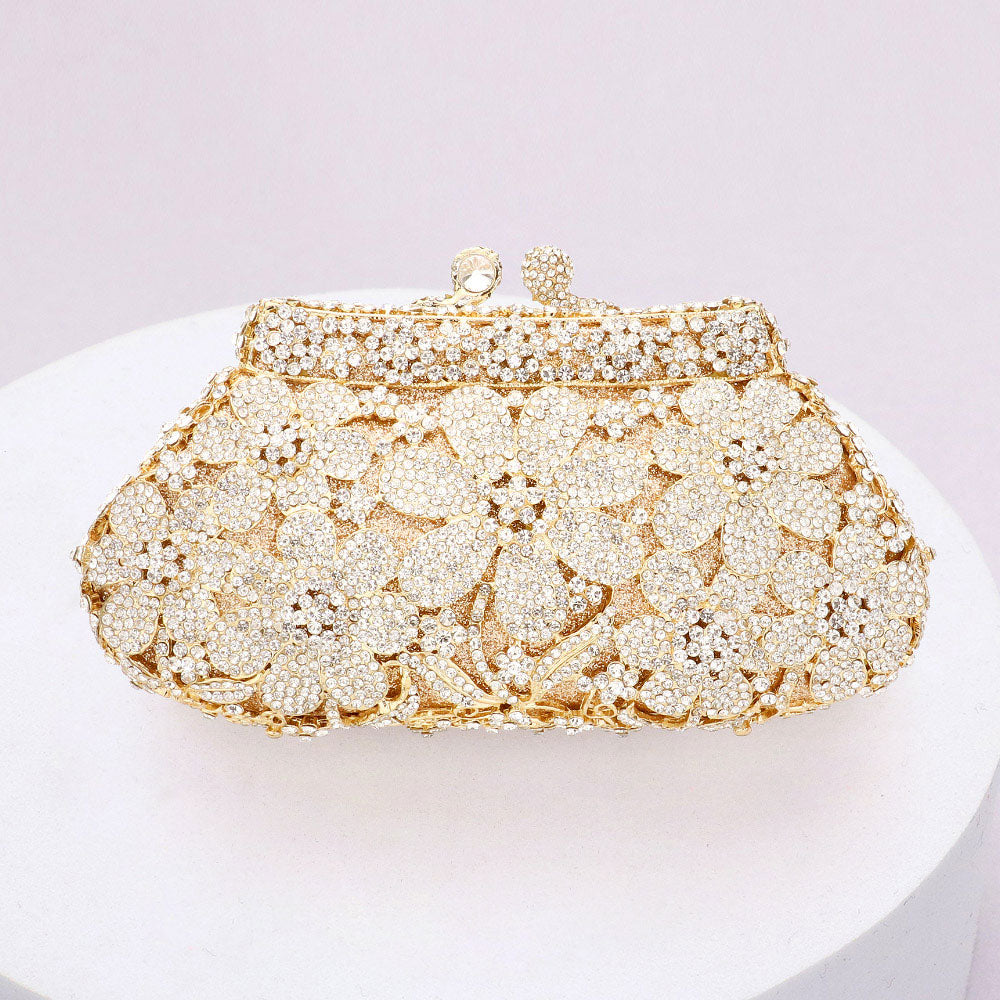 Stone Embellished Flower Evening Tote / Clutch Bag